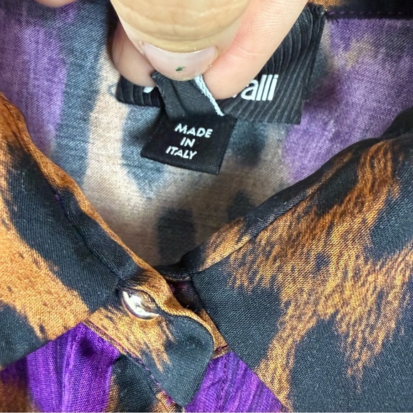 Just Cavalli Purple Leopard Button Down Blouse - Picture 6 of 13